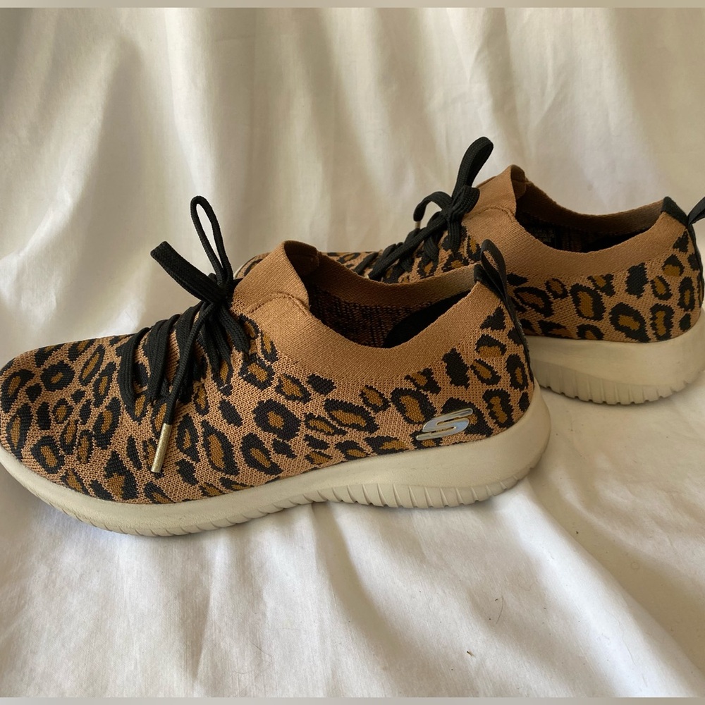 Skechers Women's Leopard Print Sneakers - Tan and Black